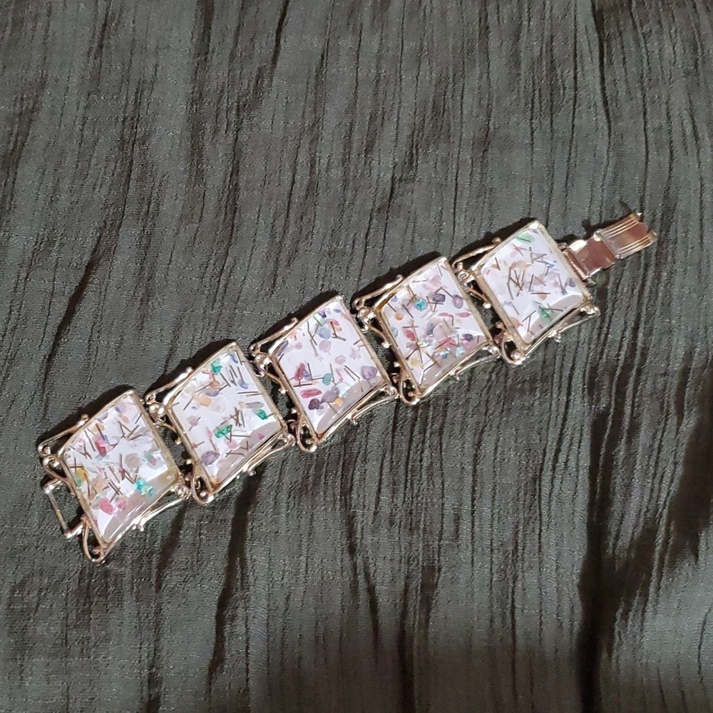 PAM Vintage Paruria Gold & White Rainbow Confetti Designer Signed 1950's
